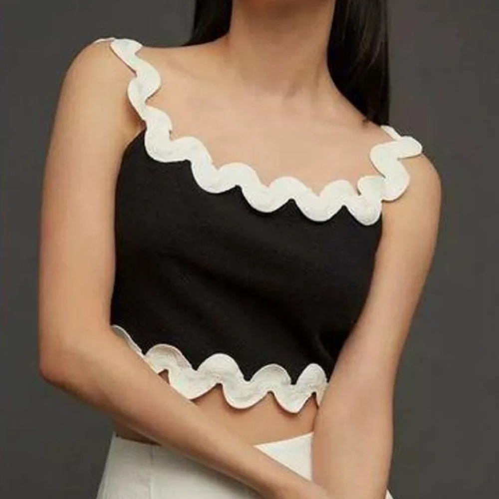 Anthropologie Maeve White & Black Squiggle Top
